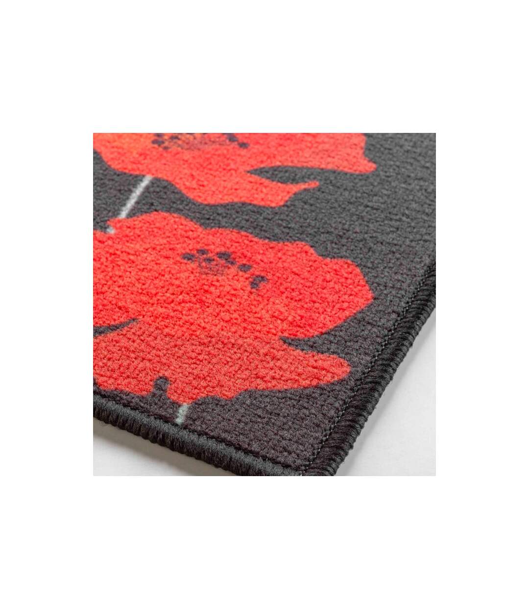 Tapis Déco Imprimé Coquelicots 50x80cm Noir & Rouge-3