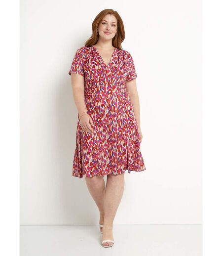 Robe courte col V graphique base évasée