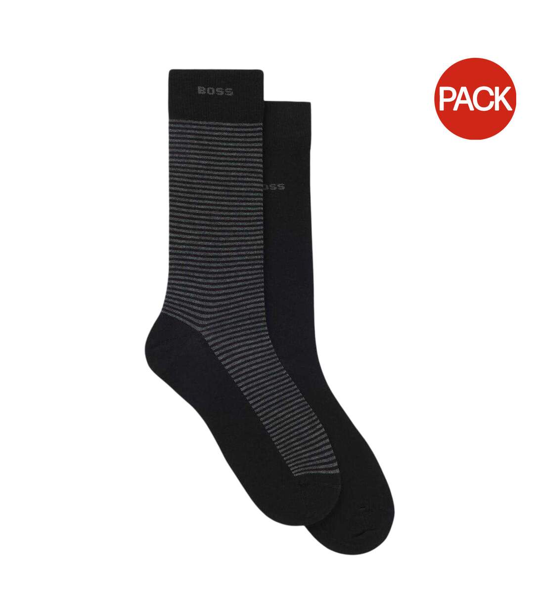 Lot De 2  Chaussettes Motif/style À Rayures Homme Noir Boss-1