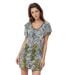 Robe féminine courte à  motifs graphiques, col rond et manches bouffantes - Chic et décontractée-1