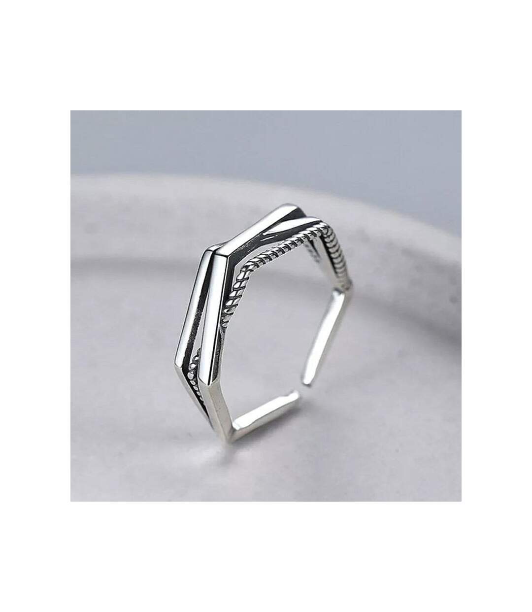 925 Sterling Silver Geometric Hexagon Stackable Slim Band Ring-1