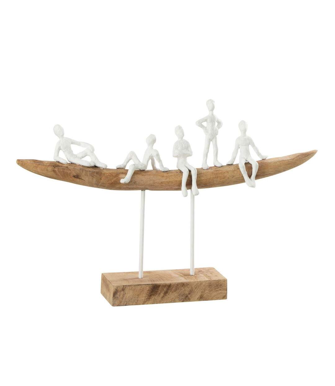 Statuette Déco en Bois Personnage sur Banc 30cm Naturel-1