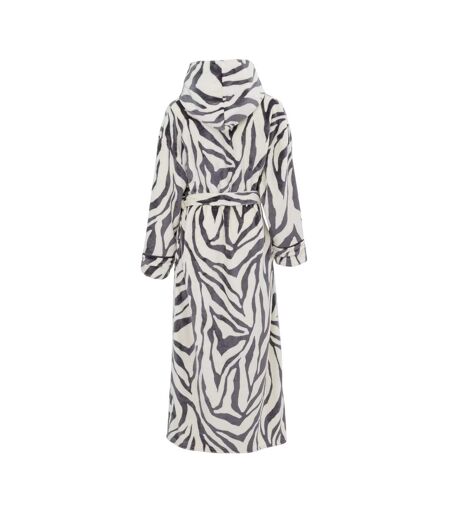 Womens/ladies Zebra Print Hooded Robe Grey White Biba