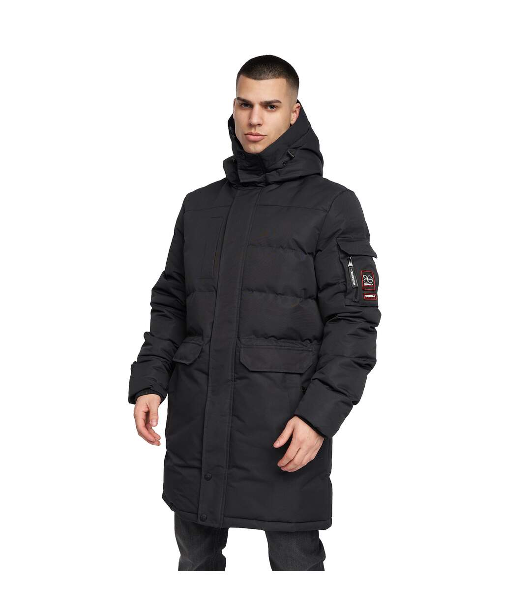 Mens Milwaka Long Padded Jacket Black Crosshatch-2