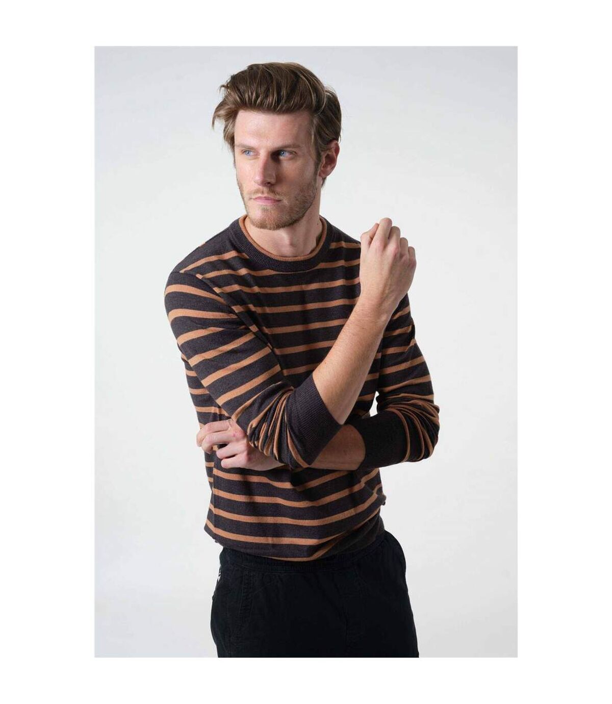 Pull à rayures col rond SHOT Dark Grey Mel