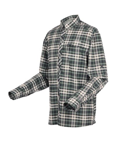 Mens checked packaway long-sleeve travel shirt chemise de voyage à manches longues à carreaux vert agave Regatta