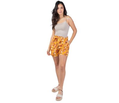 Short de plage CAURY motif fleuri jaune lumineux Coton Du Monde