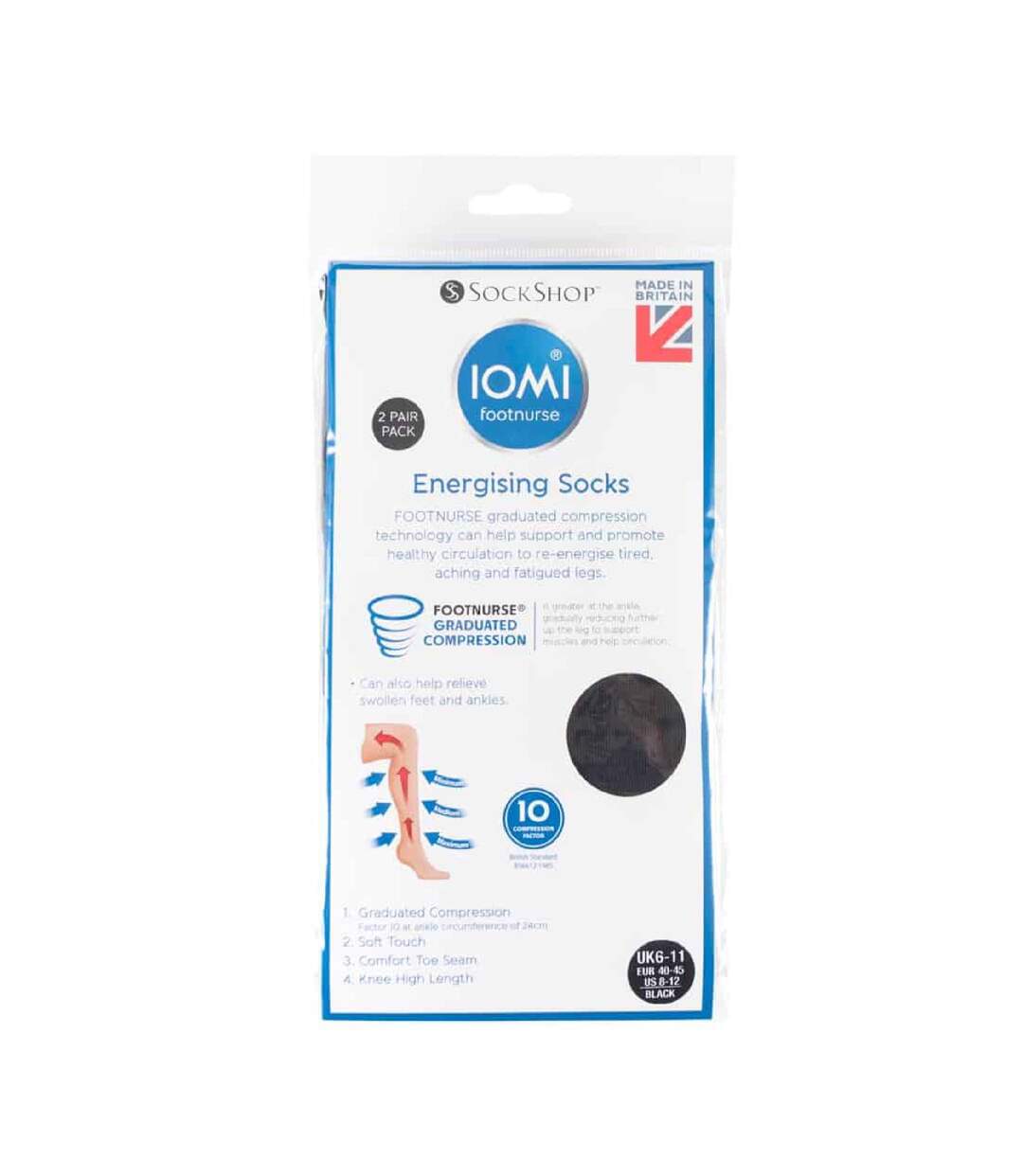 2 Pack 80 Denier Compression Knee High Energising Socks 6-11 UK-2