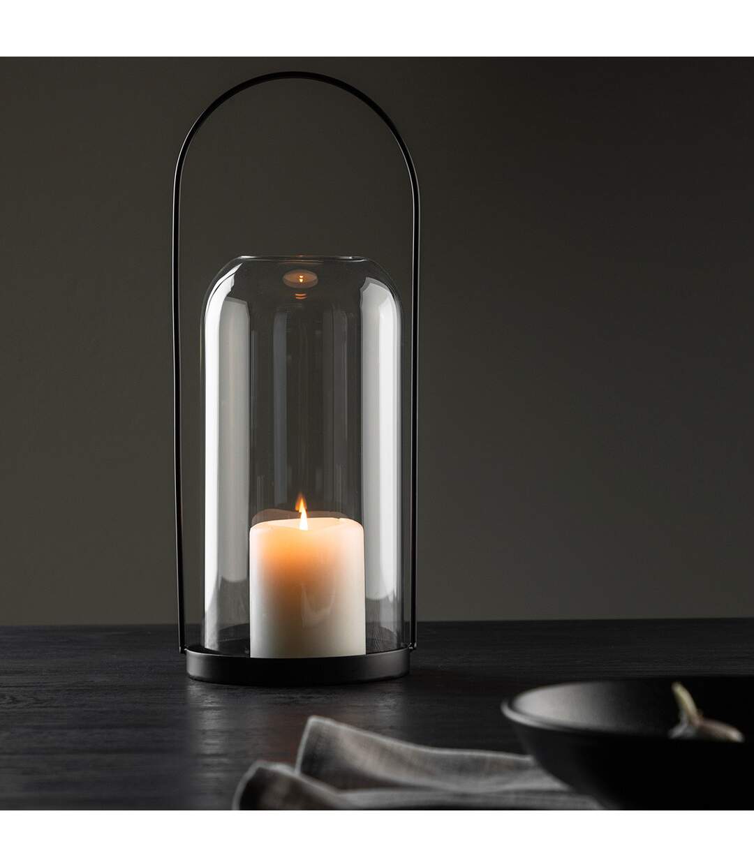 Lanterne Design en Verre Flora 35cm Noir-4