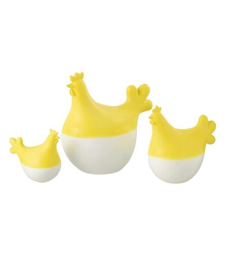 Lot de 3 Statuettes Coq Extérieur Alfredo 20cm Jaune & Blanc