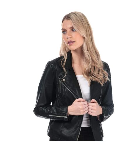 Womens/ladies Gemma Faux Leather Biker Jacket Black Only