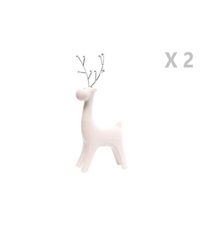 Lot de 2 Décoration de Noël design Renne Ice Xmas - Blanc