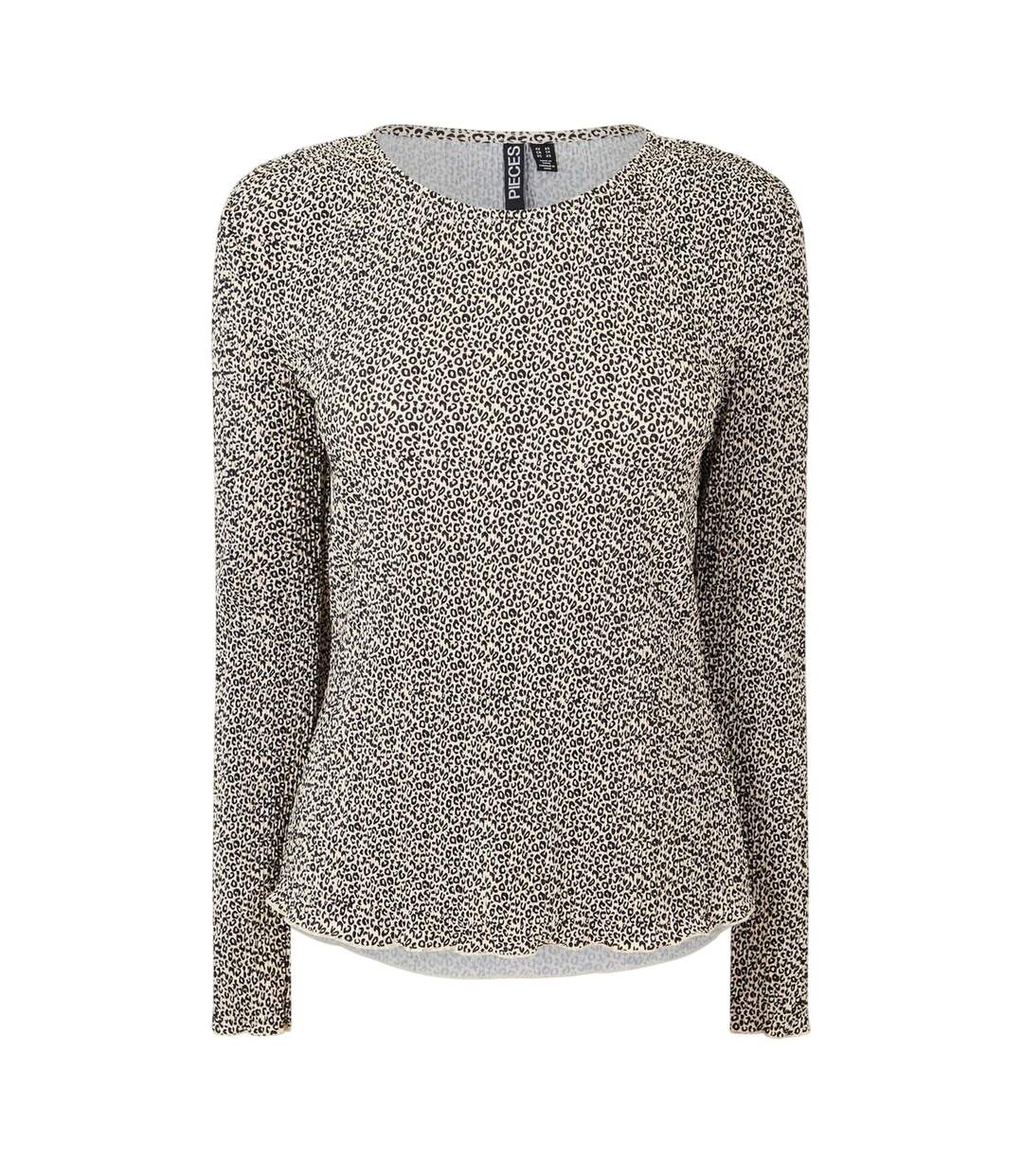Womens/ladies Crew Neck Relaxed Fit Long-sleeved Blouse Natural Pieces-1