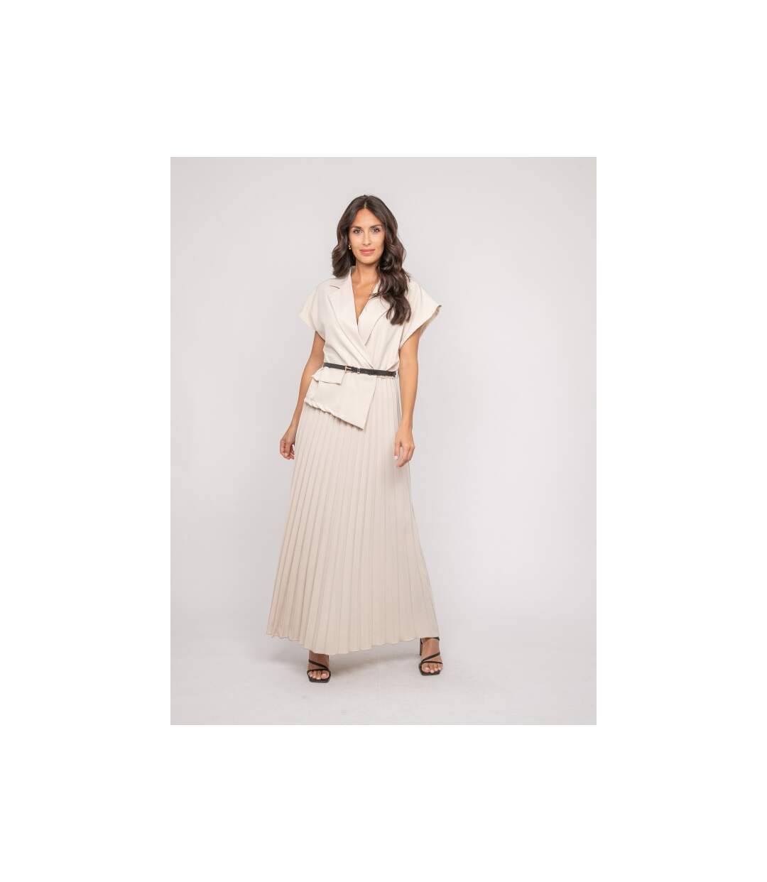 Robe longue plissée avec ceinture INARA - Dona X Lisa-4
