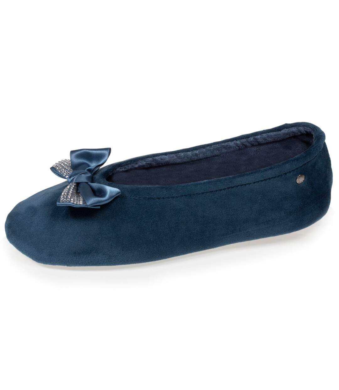 Isotoner Chaussons Ballerines femme ultra confortables, en coton biologique, détail grand nœud-1