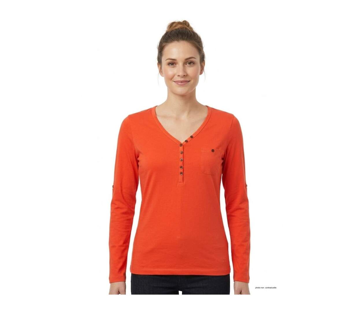 Tee-shirt MAYFLOWER NATALI1 orange à col V boutonné : l'énergie du pur coton-1