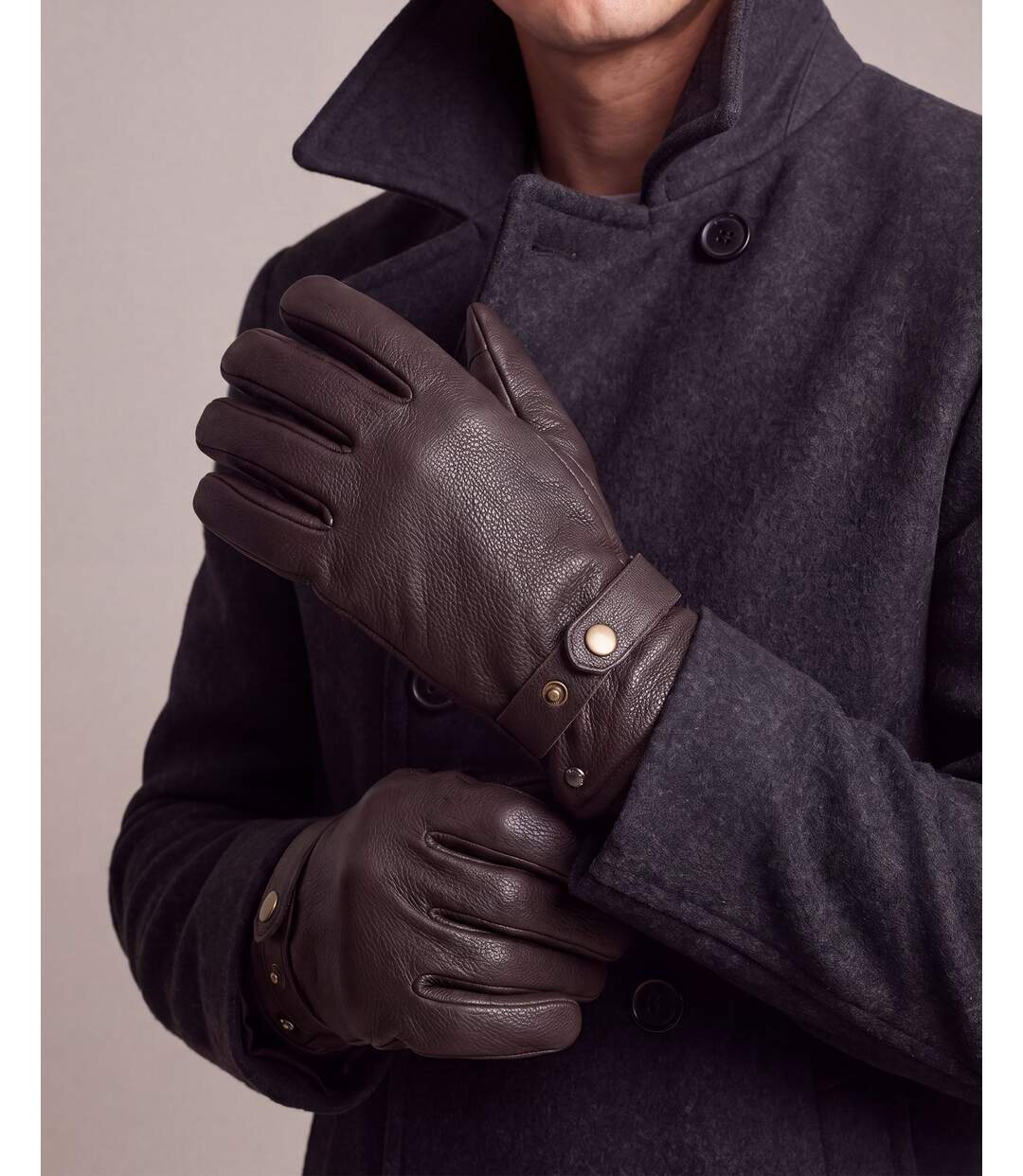 Isotoner Gants homme tactiles, en cuir de chèvre, doublé imitation micro-fourrure-2