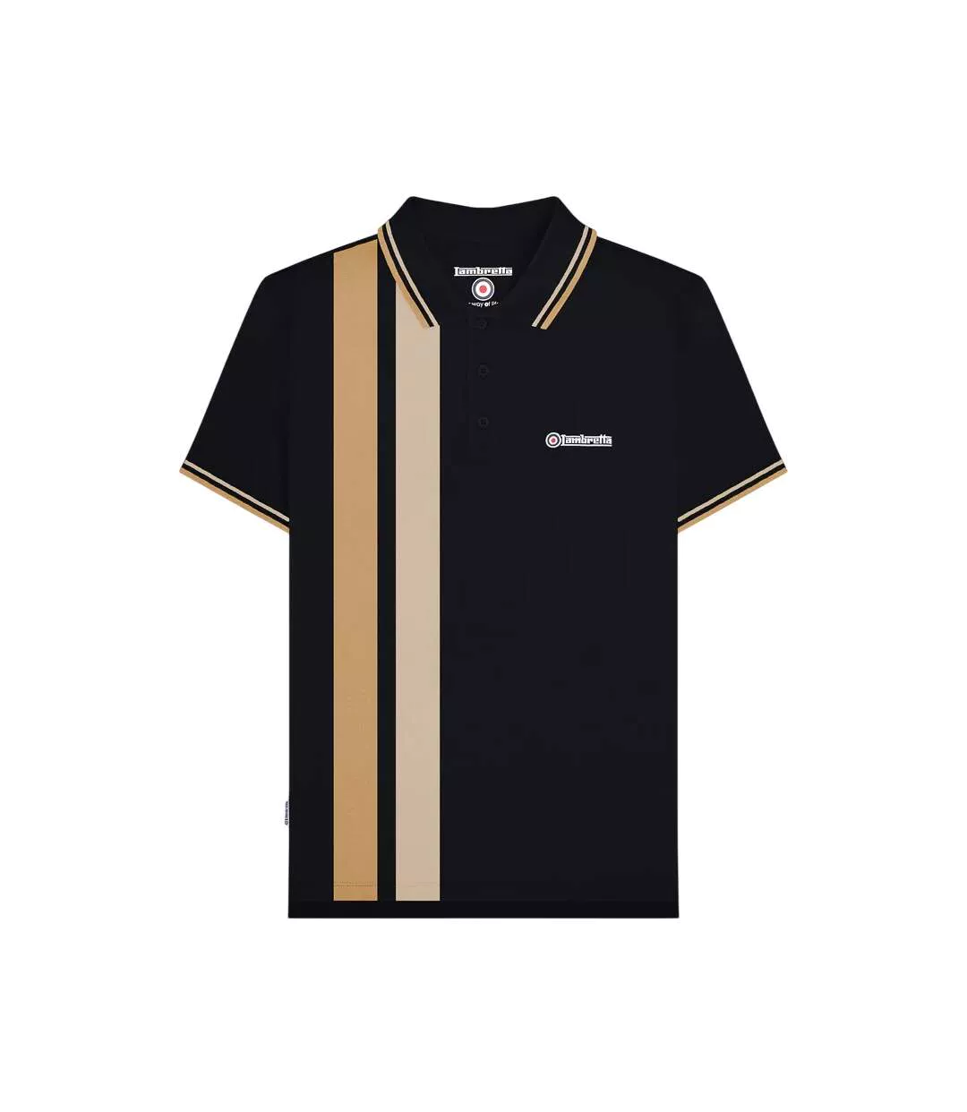 Mens Vertical Stripe Polo Shirt Black Nomad Lambretta-3