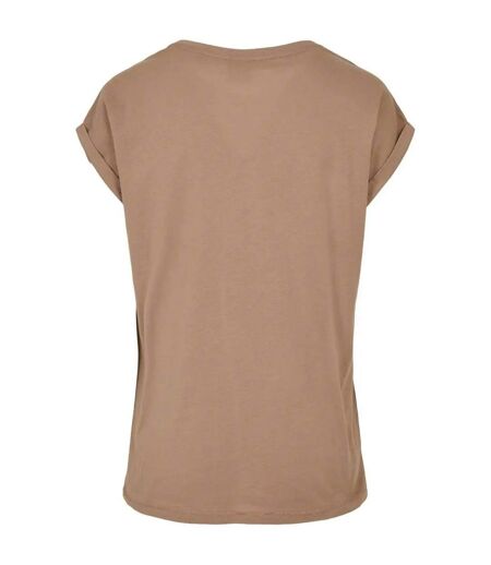 Womens/ladies Extended Shoulder T-shirt Taupe Urban Classics