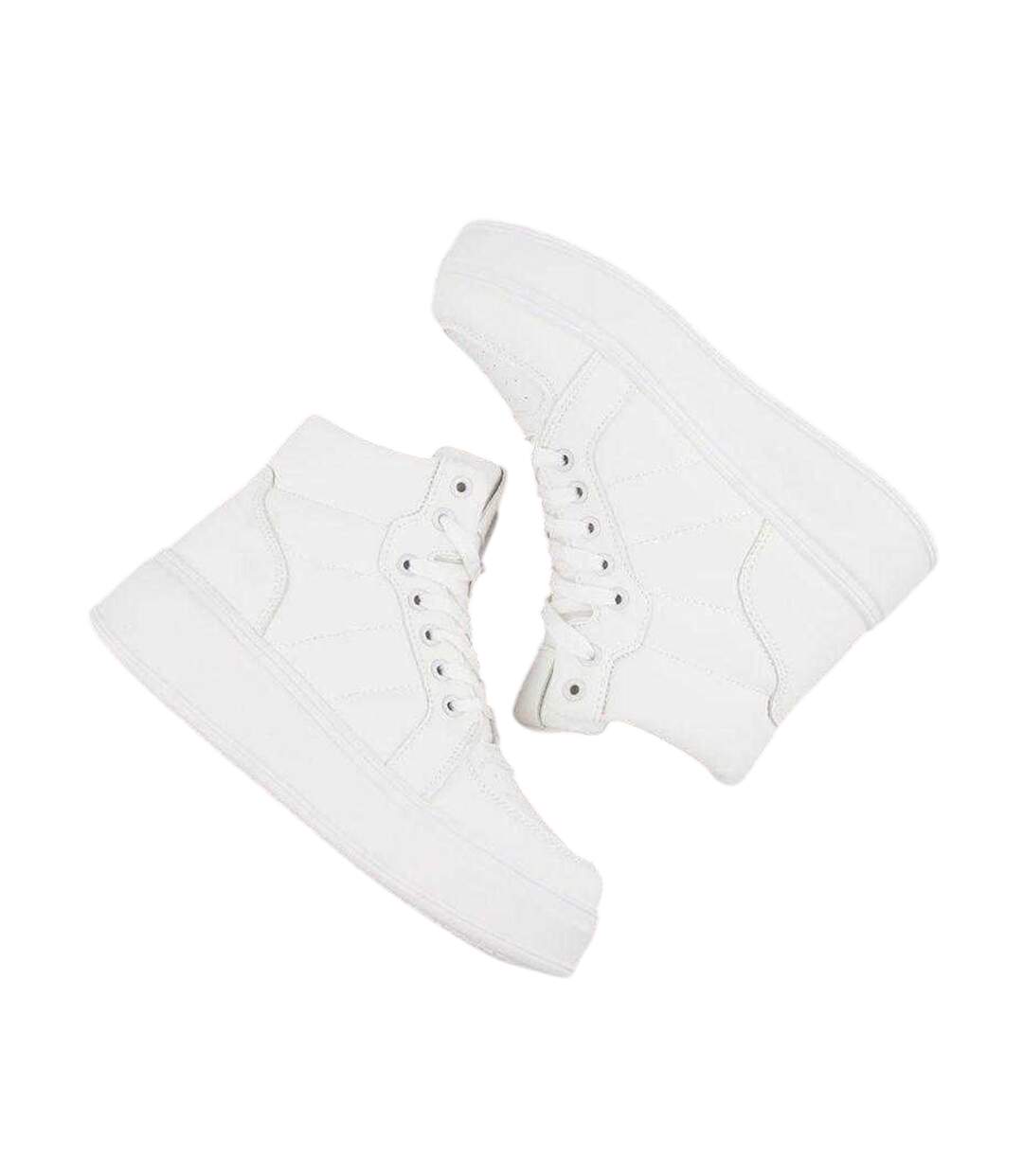 Womens/ladies Ecological Leather Sport Platform High Top Trainers White News-4