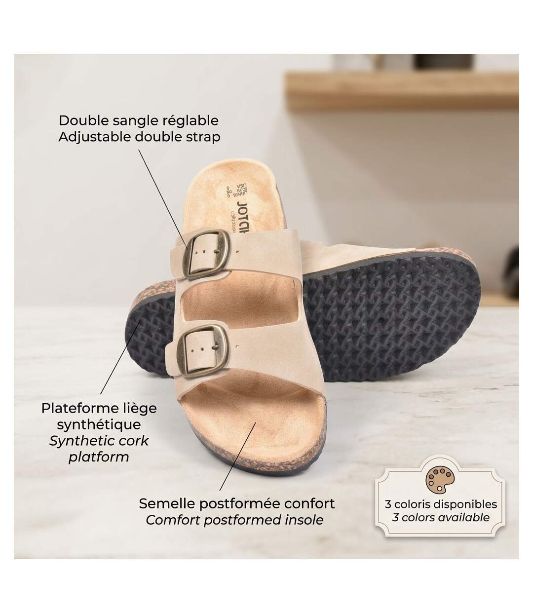 OZABI Sandales Mule 2 Boucles Nubuck Noir Beige Camel 36-41-4