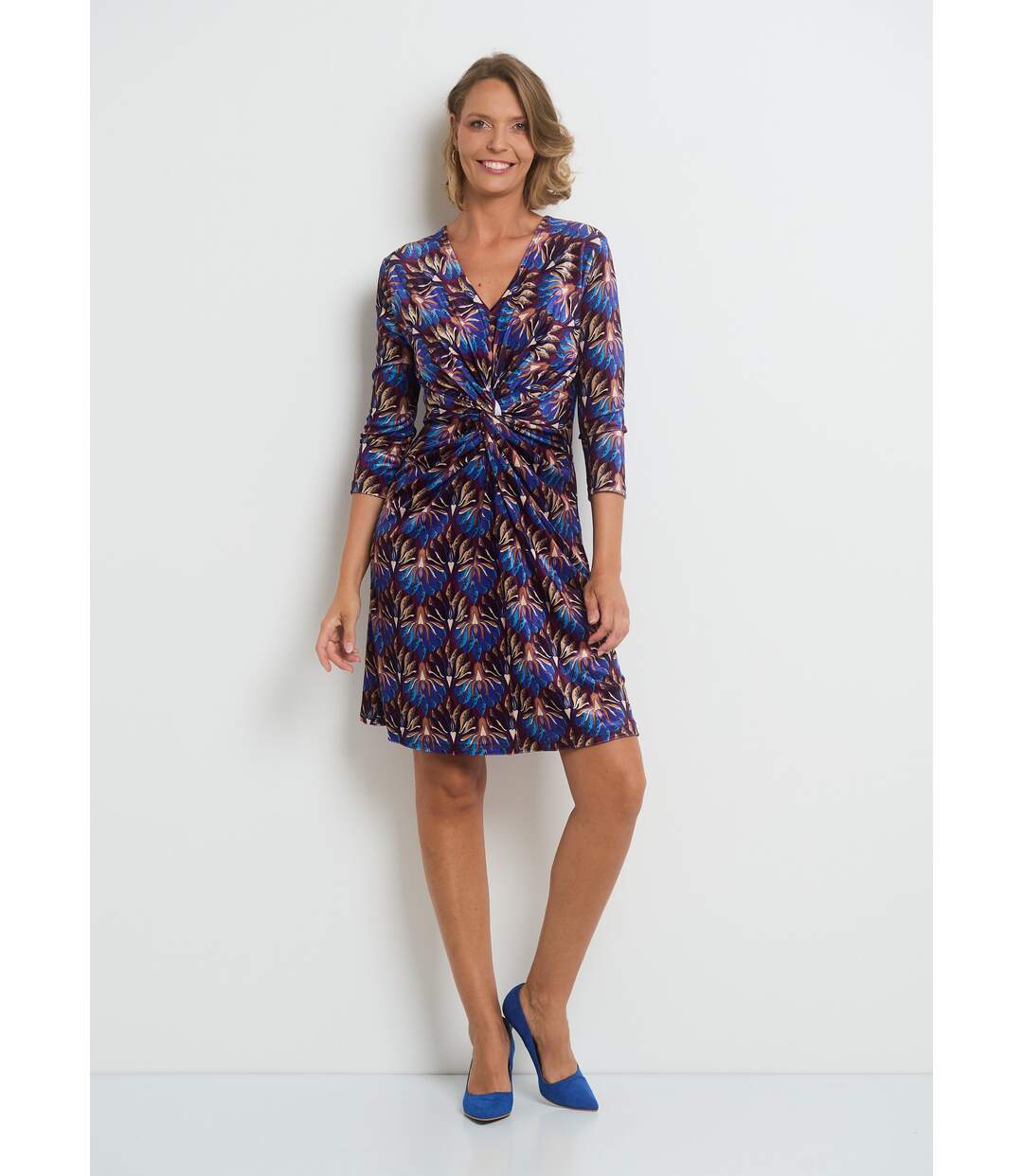 Robe en velours imprimé taille drapée-1