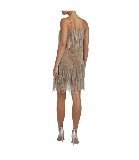 Womens/ladies Diveria Rhinestone Fringe Mini Dress Nude Pink Ted Baker