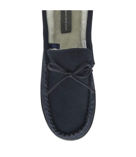 Dunlop - Chaussons mocassins homme cuir suédé marine mémoire de forme