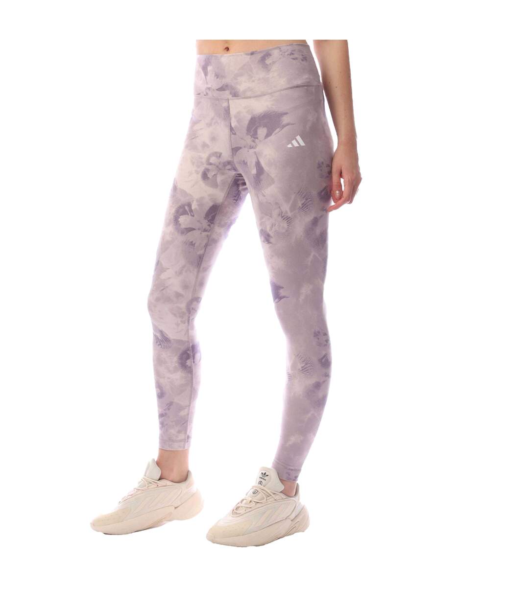 Legging Motif/style Fleur Train Essentials Femme Blanc Rose Adidas-1