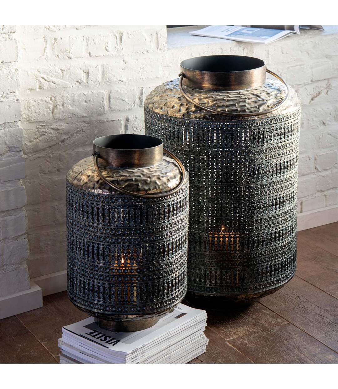 Lanterne Cylindrique en Métal Antique 65cm Bronze-5