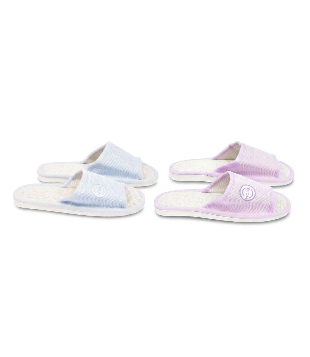 OZABI-Pantoufle Mule Femme Pack 2 Paires Tissu Gaufre Bout Ouvert-1