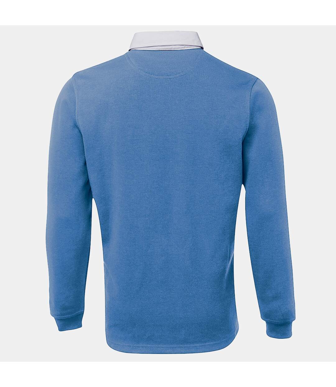 Polo de rugby à manches longues 100% coton homme bleu surf/blanc Front Row