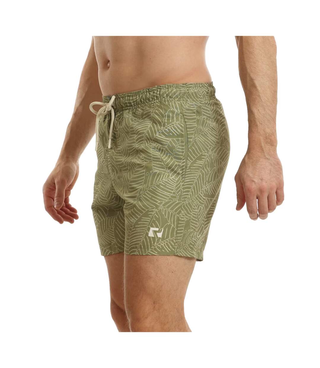 Mens leaf print swim shorts khaki green RIPT Essentials