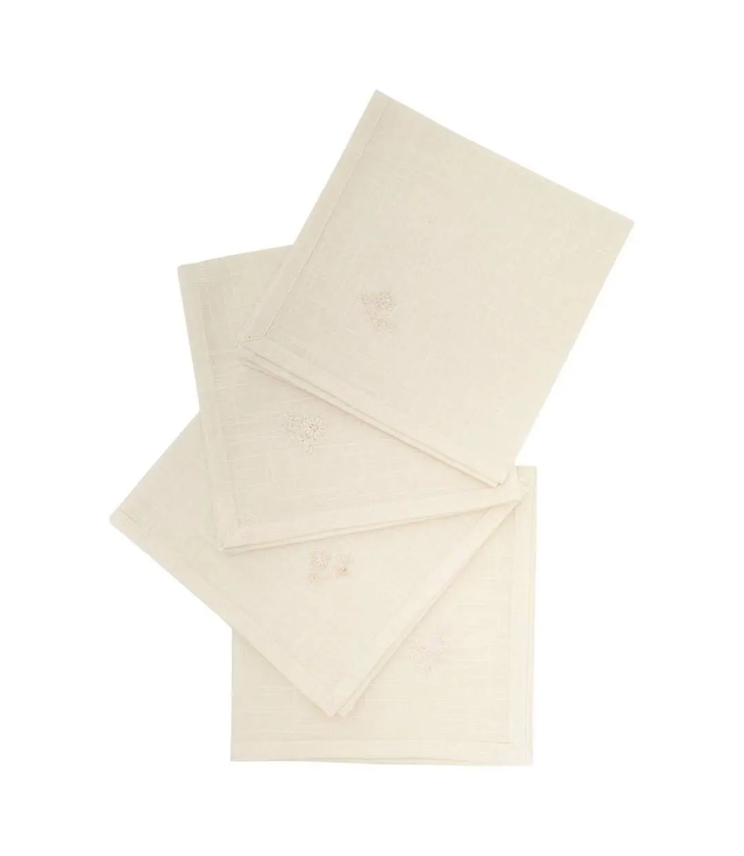 Lot de 4 Serviettes de Table Brodé Joy 40x40cm Blanc-1