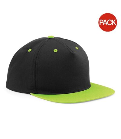 Beechfield Unisex 5 Panel Contrast Snapback Cap (Pack of 2) (Black/ Lime Green) - UTRW6721
