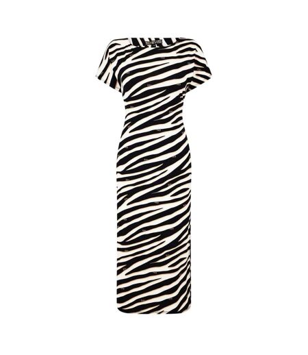 Womens/ladies Zebra Print Jersey Front Tie Midi Dress White Black Biba