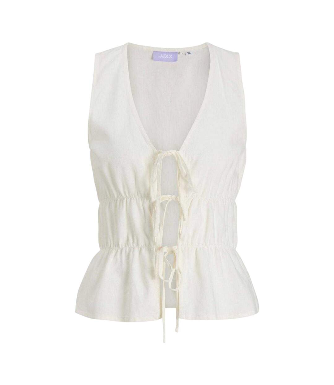 Womens/ladies Linen Front Tie Sleeveless Top Blanc De Blanc JJXX-2