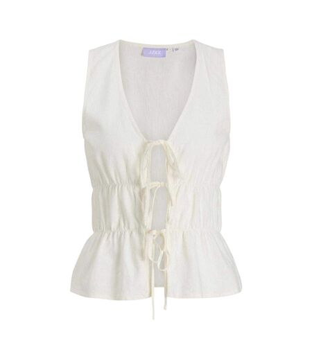 Womens/ladies Linen Front Tie Sleeveless Top Blanc De Blanc JJXX