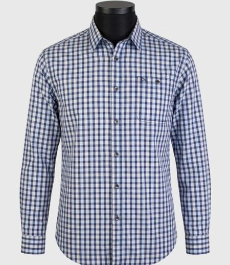 CHALLENGER TRATTORIA1 — Chemise à carreaux manches longues bleu à carreaux : confort et élégance en popeline de coton