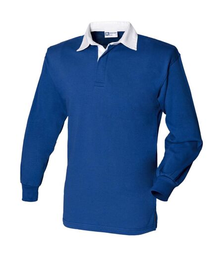Front Row Long Sleeve Classic Rugby Polo Shirt (Royal/White) - UTRW478
