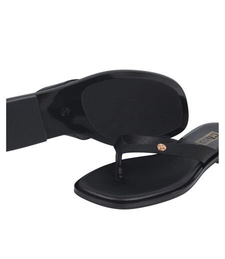 Womens/ladies Toe Post Flat Sandals Black Miso