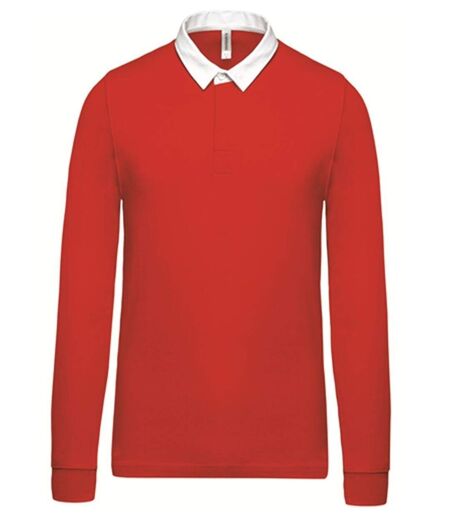 Polo homme rugby - Manches longues - rouge - Col contrasté