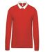 Polo homme rugby - Manches longues - rouge - Col contrasté-1