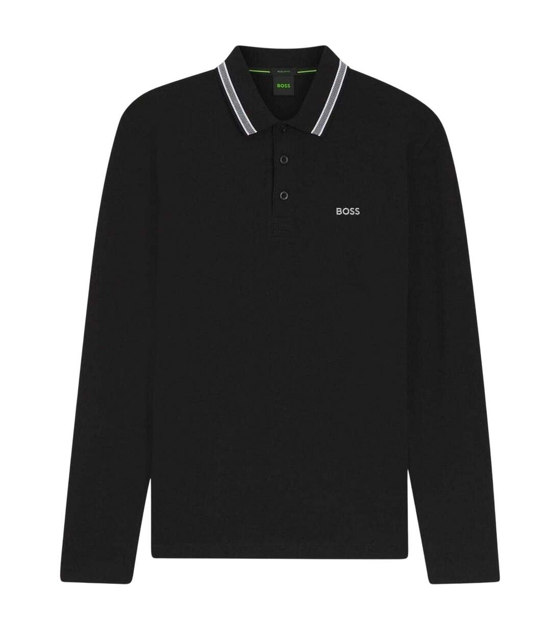Mens Plisy Long-sleeved Polo Shirt Black Boss-2