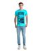 Tee shirt homme manches courtes de couleur bleu col rond motif imprimé-2
