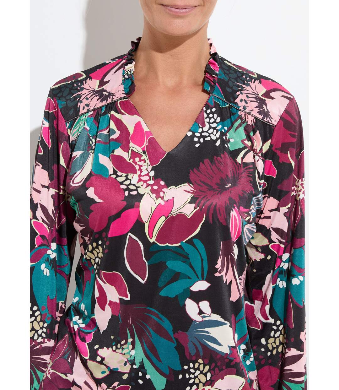 T-shirt col montant imprimé fleurs-4