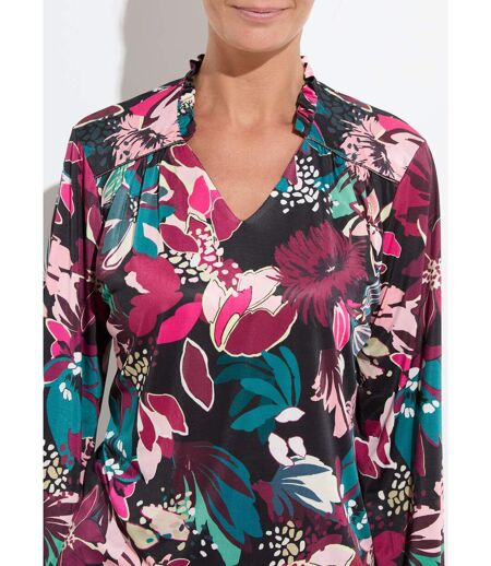 T-shirt col montant imprimé fleurs