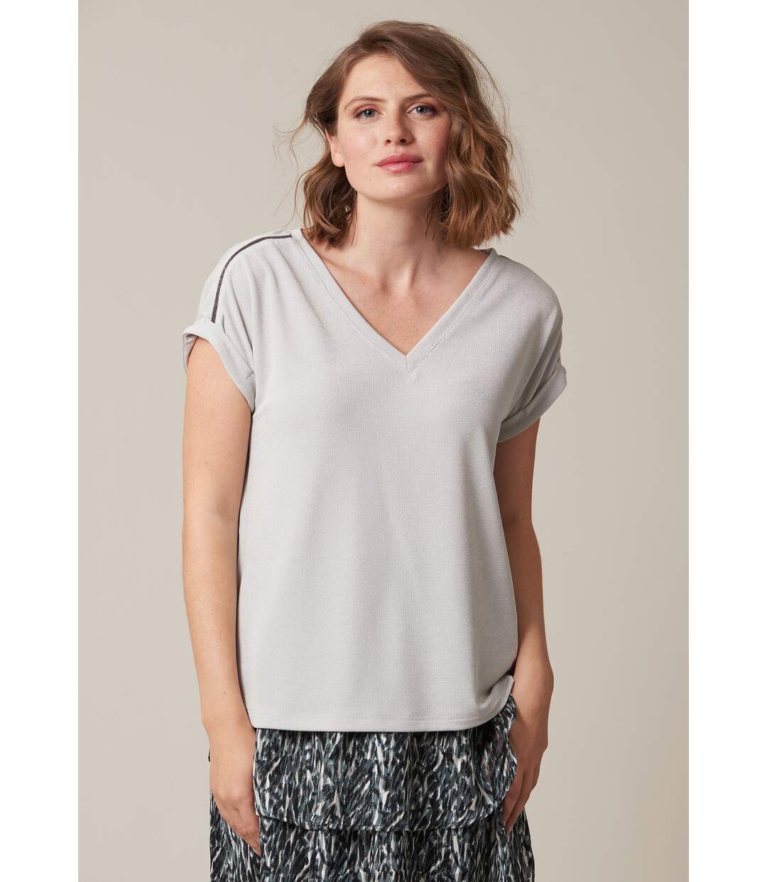 T-shirt femme col V en maille jersey KRIVA-2