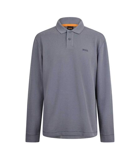 Mens Collared Long-sleeved Polo Shirt Grey Boss