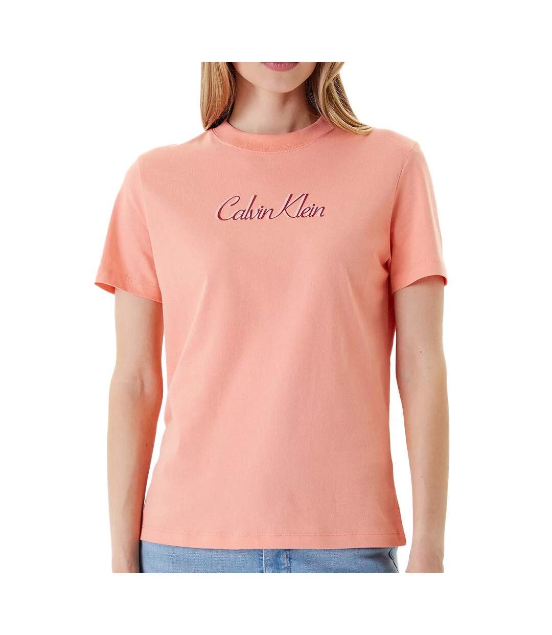 T-shirt rose femme calvin klein jeans ss 20s classic logo - s-1